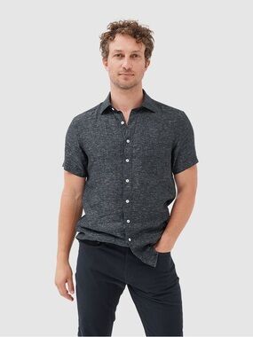 Rodd & Gunn Men's Short-Sleeve Heathered Button-Down Shirt - Charcoal